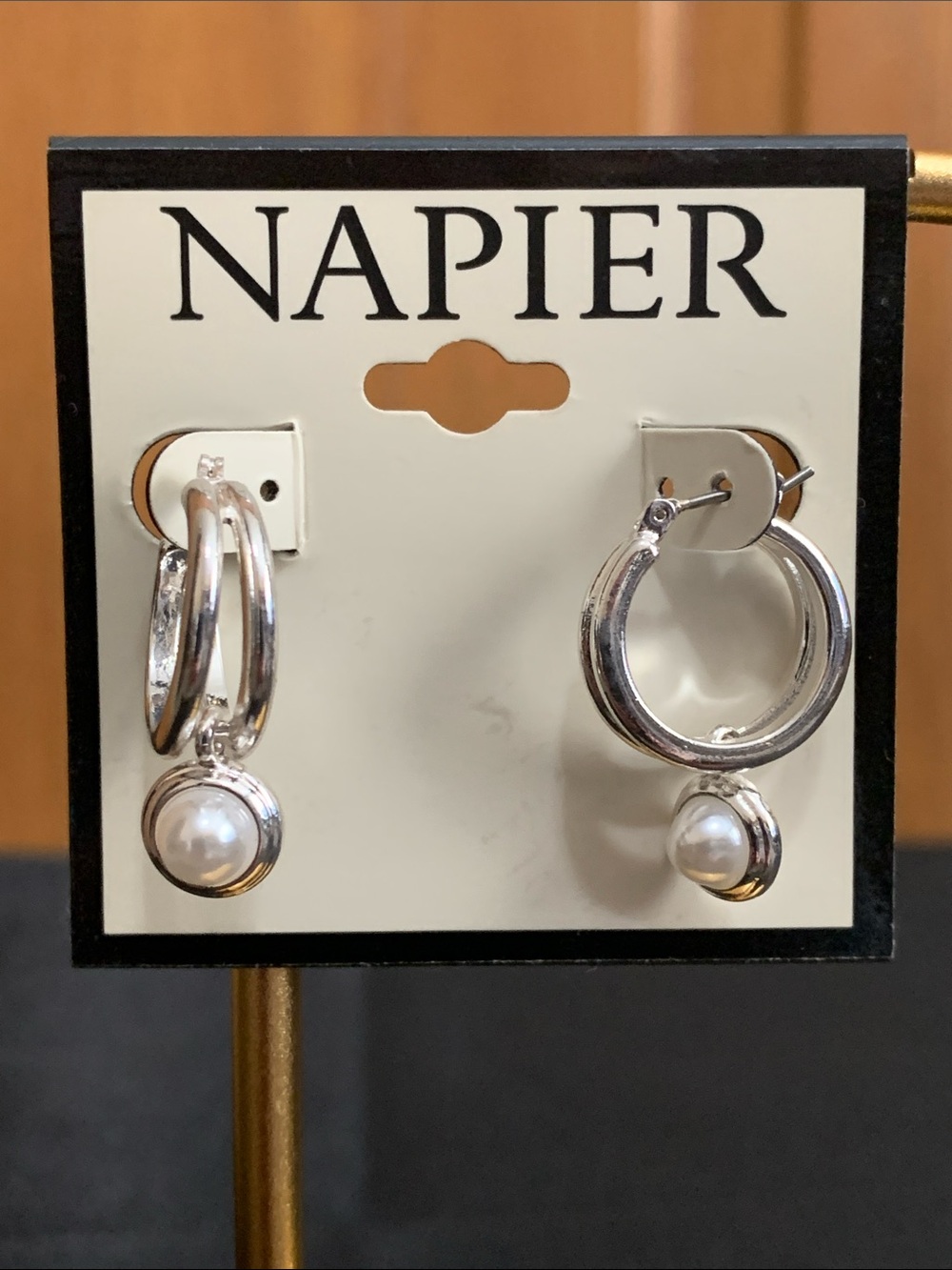 NWT Napier silver tone faux pearl earrings
